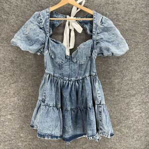 Asos Dress Women 10 Blue Denim Light Wash Sheath Short Zipper Short Sleeve